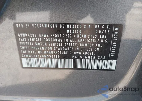 2016 Volkswagen Jetta 1.8T Sport from USA, damaged, VIN 3VWD17AJ2GM396189